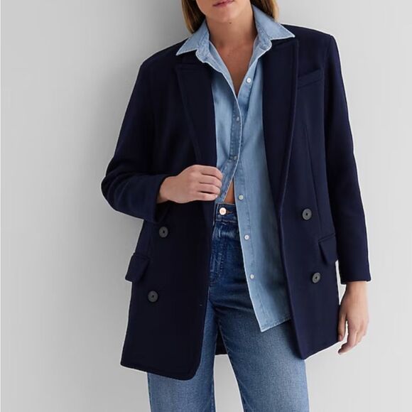 Faux Wool Double Breasted Oversized Coat express NWT women’s size Large - Picture 1 of 7